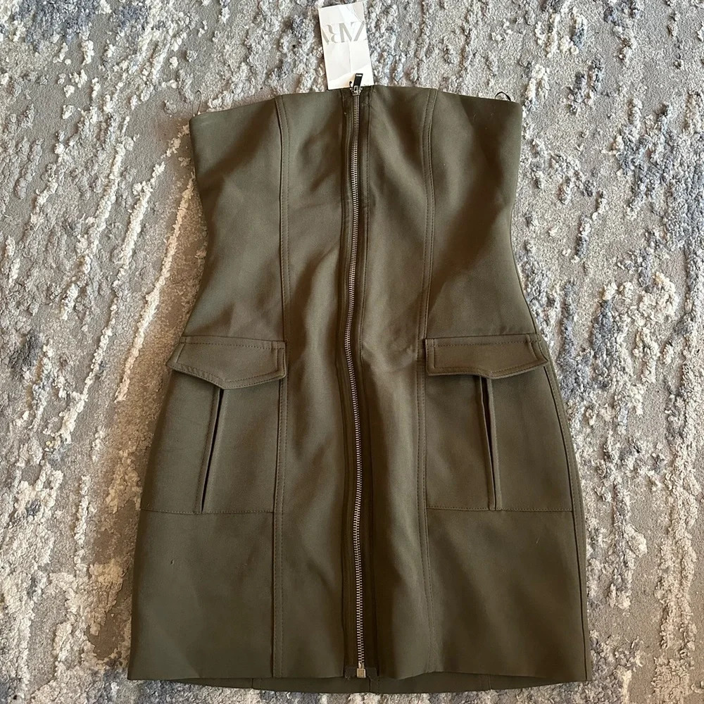Zara Olive Green Strapless Dress